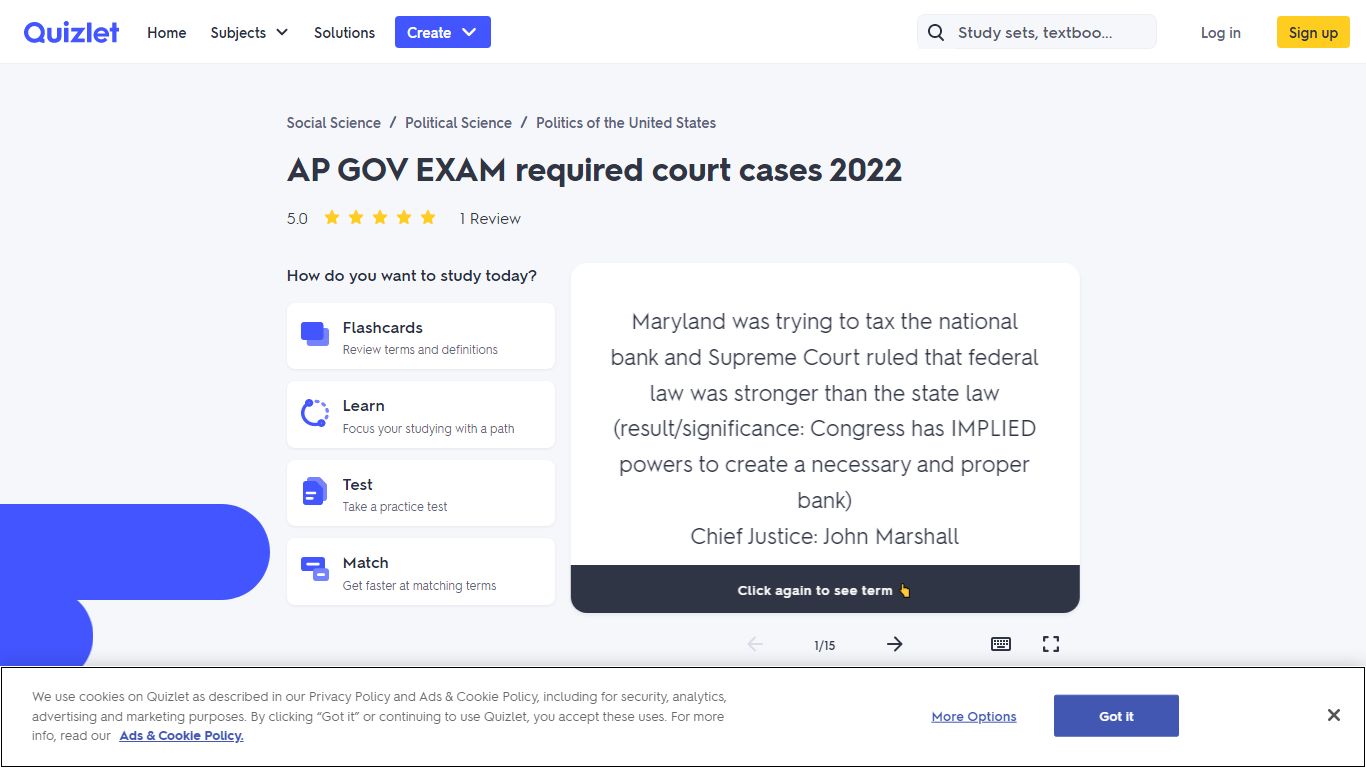 AP GOV EXAM required court cases 2022 Flashcards | Quizlet