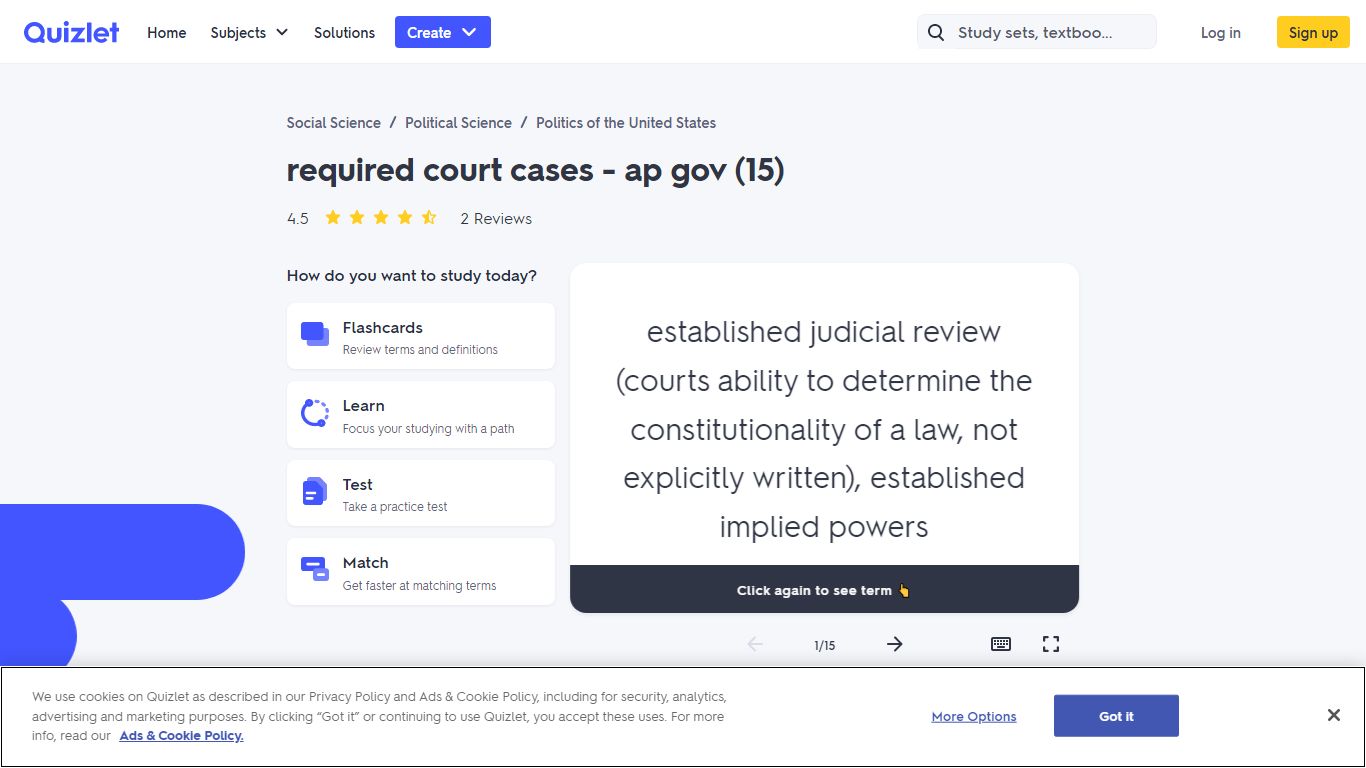 required court cases - ap gov (15) Flashcards | Quizlet